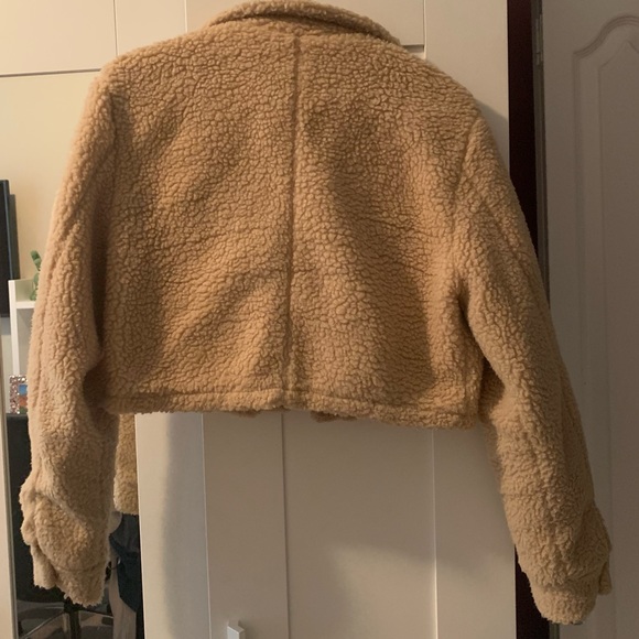 Teddy Cropped Fluffy Jacket- Nude - Picture 2 of 2